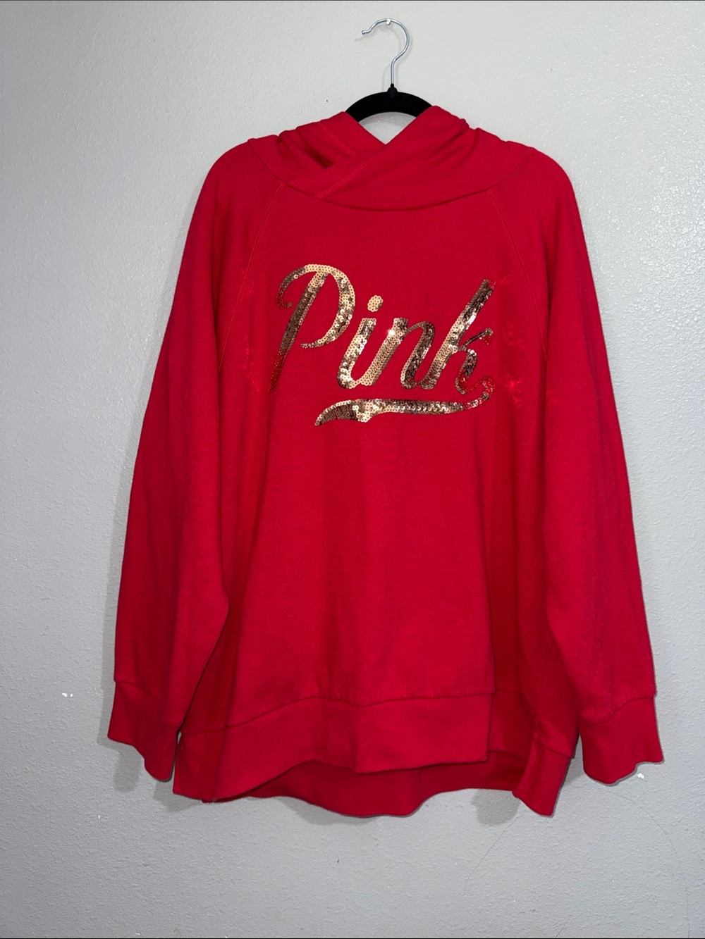PINK Victoria's Secret Red Hoodie with Gold Sequin Logo
